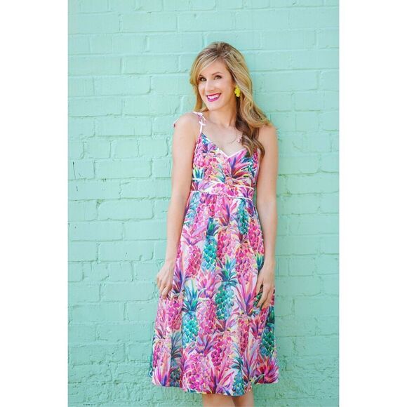 J. Crew Pineapple Sundress Size 14 100% Cotton Palm Beach Tropical Hawaiian - Picture 3 of 10